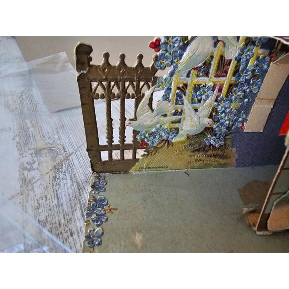 Antique Valentine 3D die cut card dog girl boy Germany cardboard‎ cutout - Picture 11 of 11